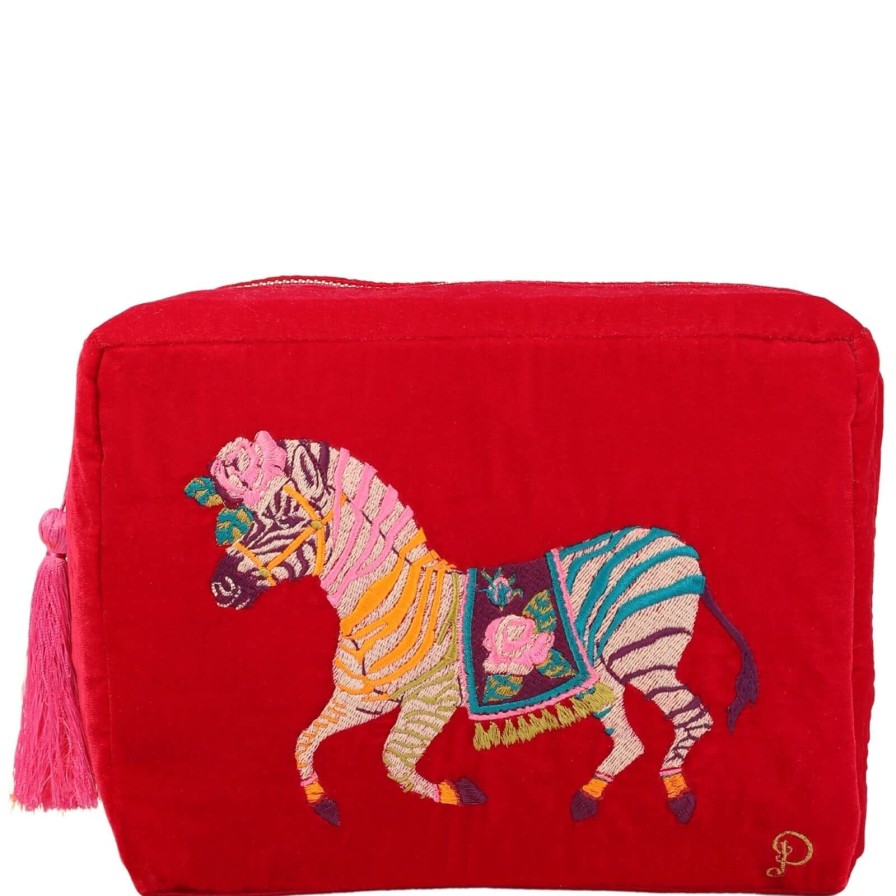 Powder Powder Zebra Carnival Velvet Washbag - Red Wholesale