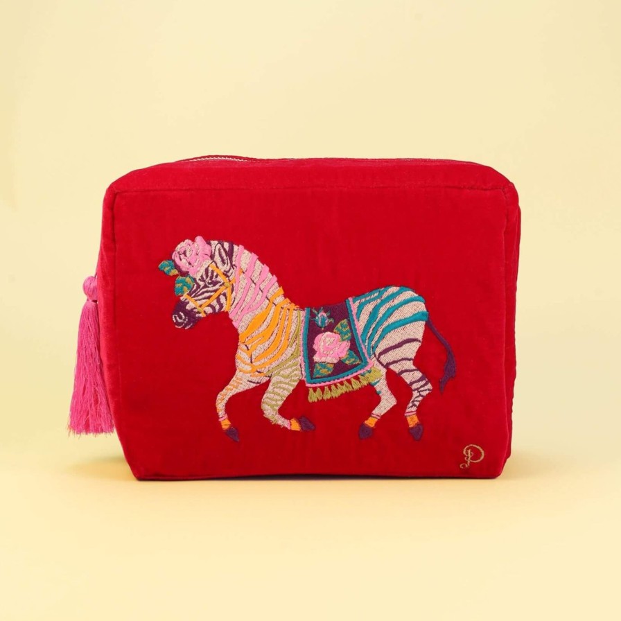 Powder Powder Zebra Carnival Velvet Washbag - Red Wholesale