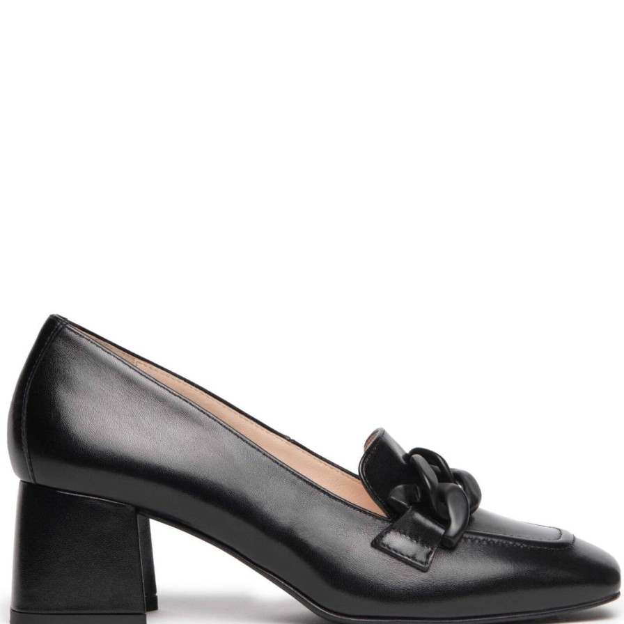 Nero Giardini Nerogiardini Black Leather Block Heel Loafers New