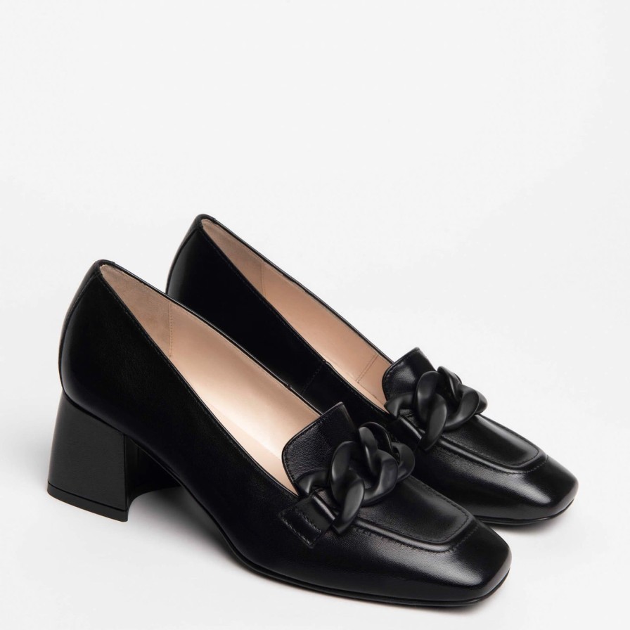 Nero Giardini Nerogiardini Black Leather Block Heel Loafers New