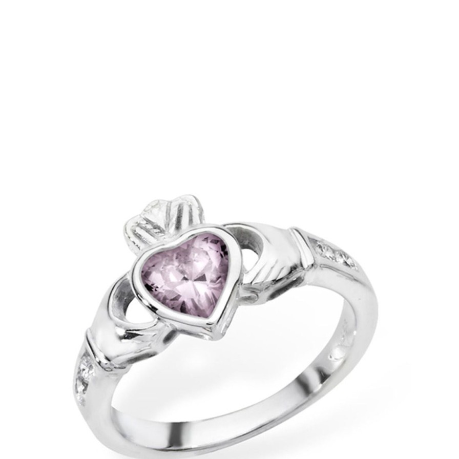 Bejeweled At Soul Sterling Silver Claddagh Birthstone Ring - October Hot