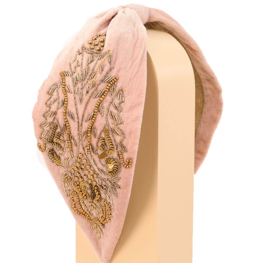 Powder Powder Pink & Gold Wide Velvet Headband Online