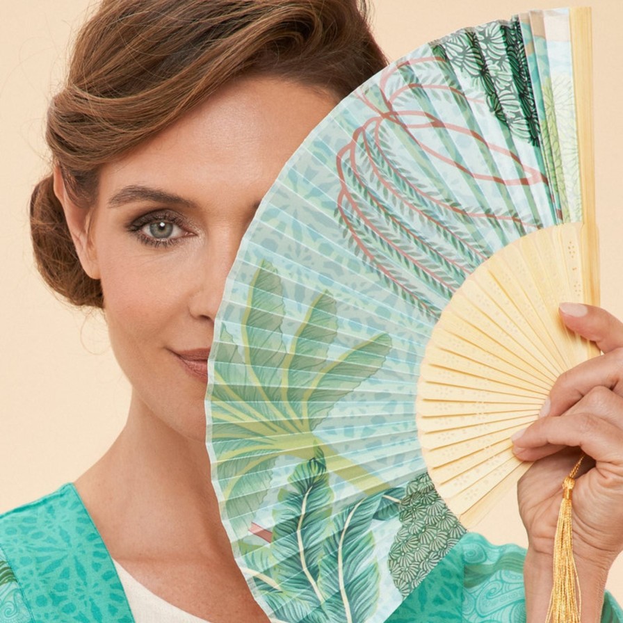 Powder Powder Secret Paradise Aqua Satin Hand Fan Best