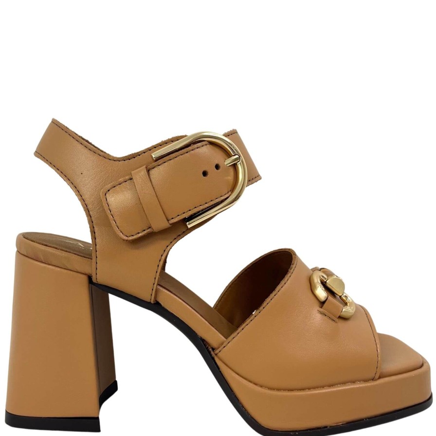 Alpe Alpe Tan Leather Block Heel Sandals New